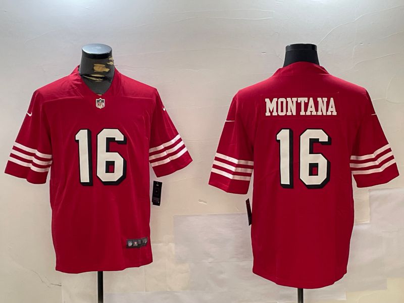 Men San Francisco 49ers #16 Montana Red Second generations 2024 Nike Limited NFL Jersey style 1->->